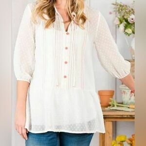 Matilda Jane Light the Way Swiss Dot Top with Lace Detail.
